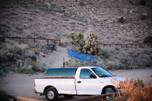 Setting up camp at a water cache