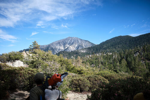 Dylan looking back at the peak we just left